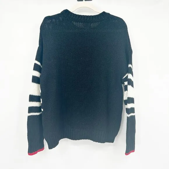 Sundry Womens Merino Wool Blend Striped Pullover Crewneck Sweater Size M Navy