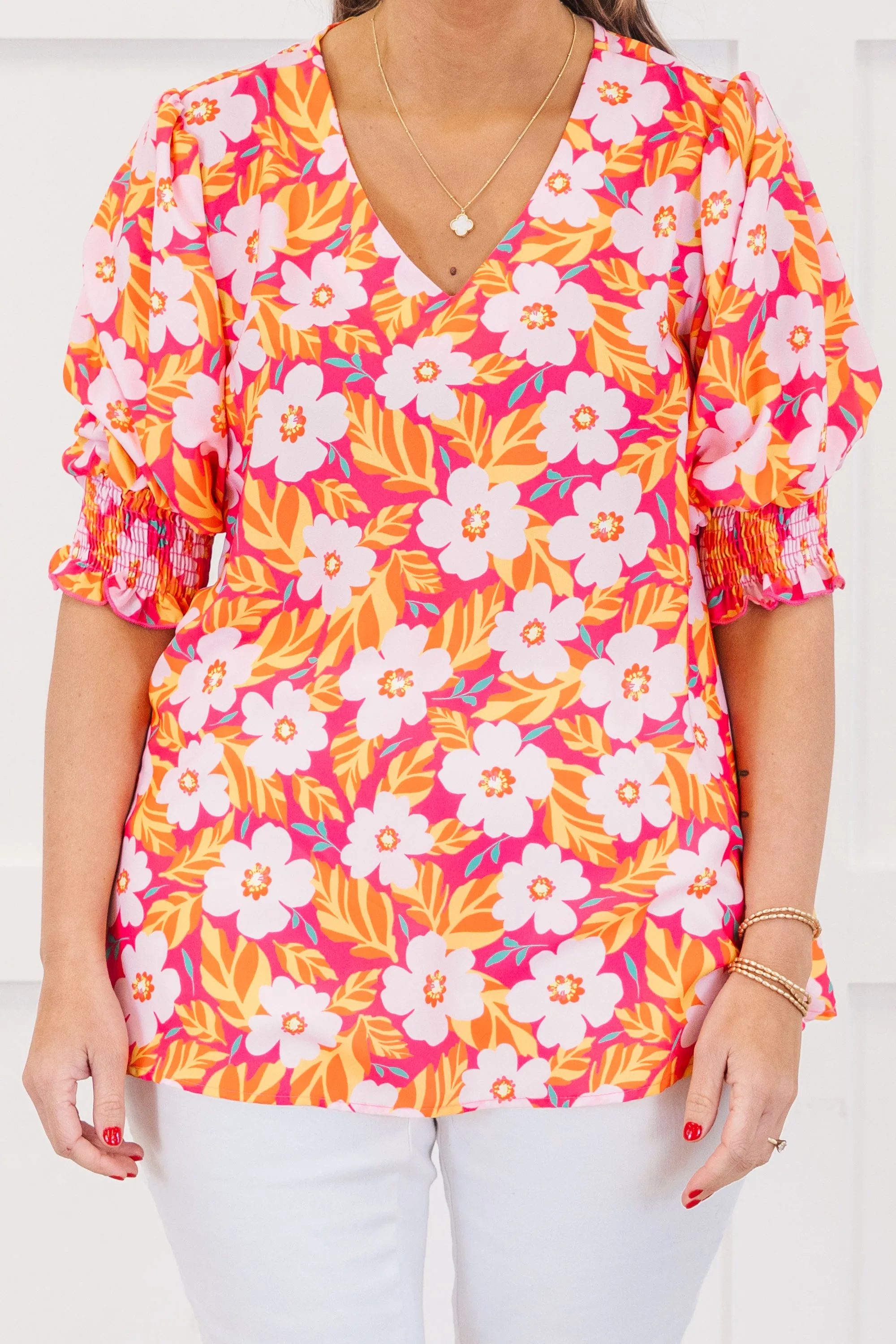 Sunlit Petals Top, Hot Pink