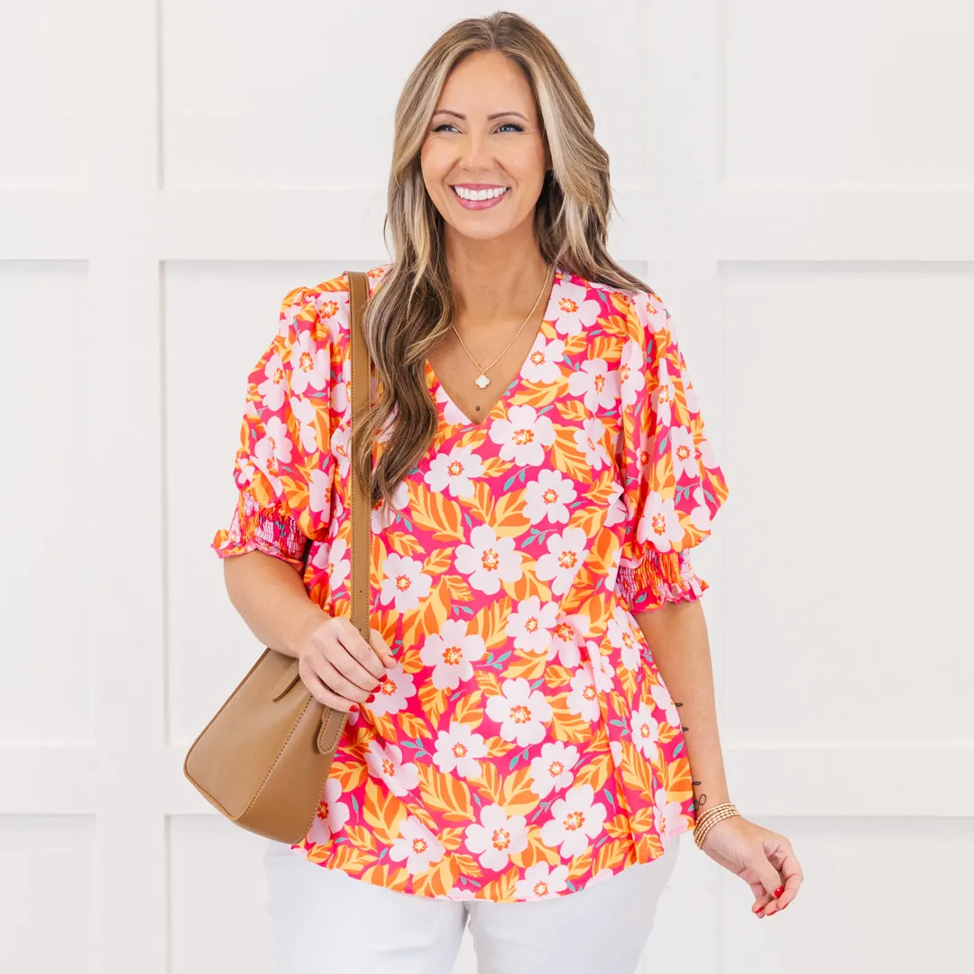 Sunlit Petals Top, Hot Pink