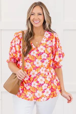 Sunlit Petals Top, Hot Pink