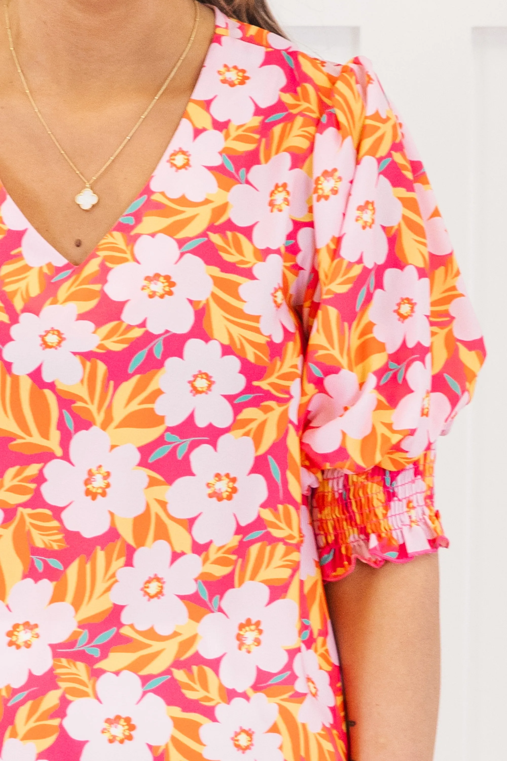 Sunlit Petals Top, Hot Pink