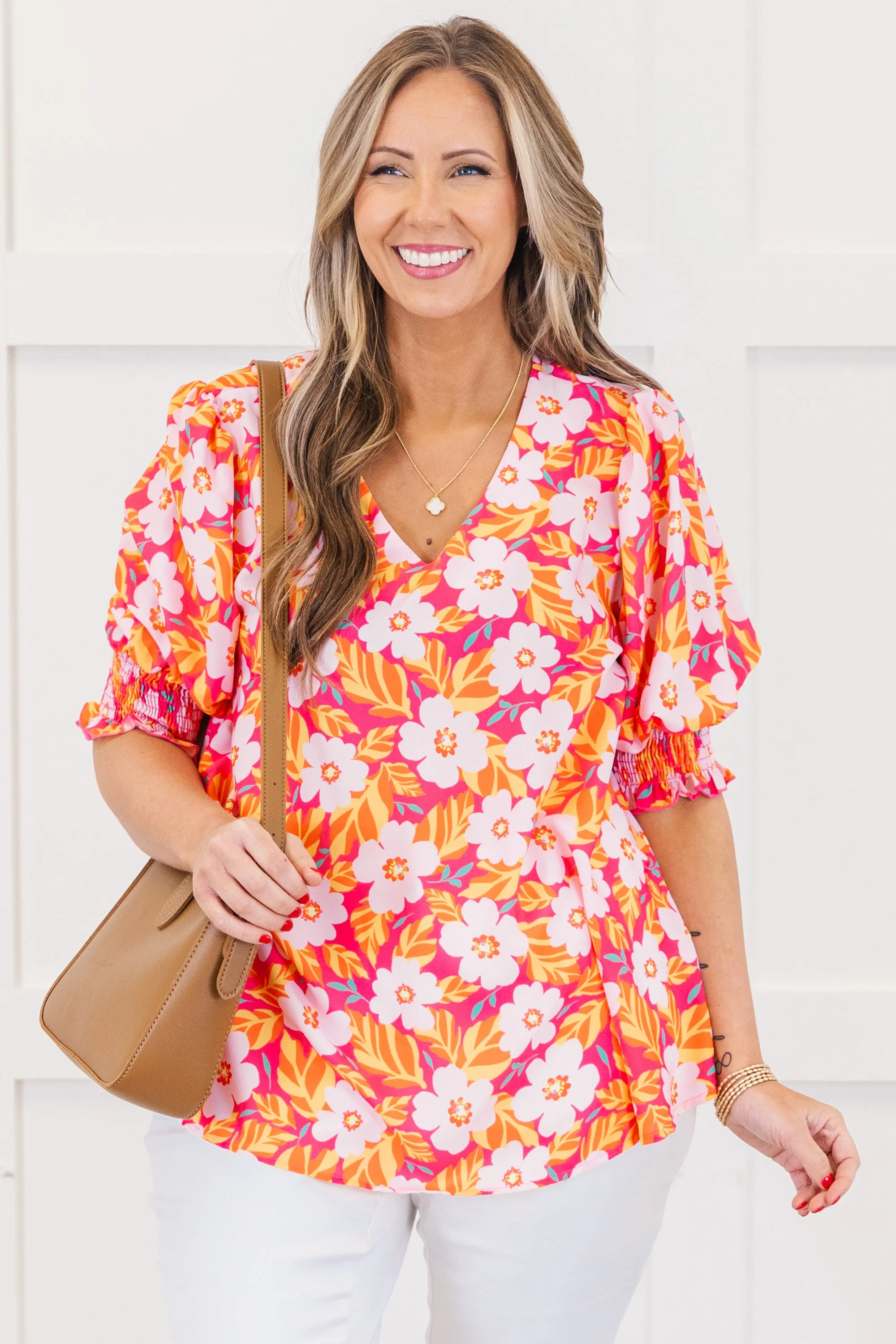 Sunlit Petals Top, Hot Pink