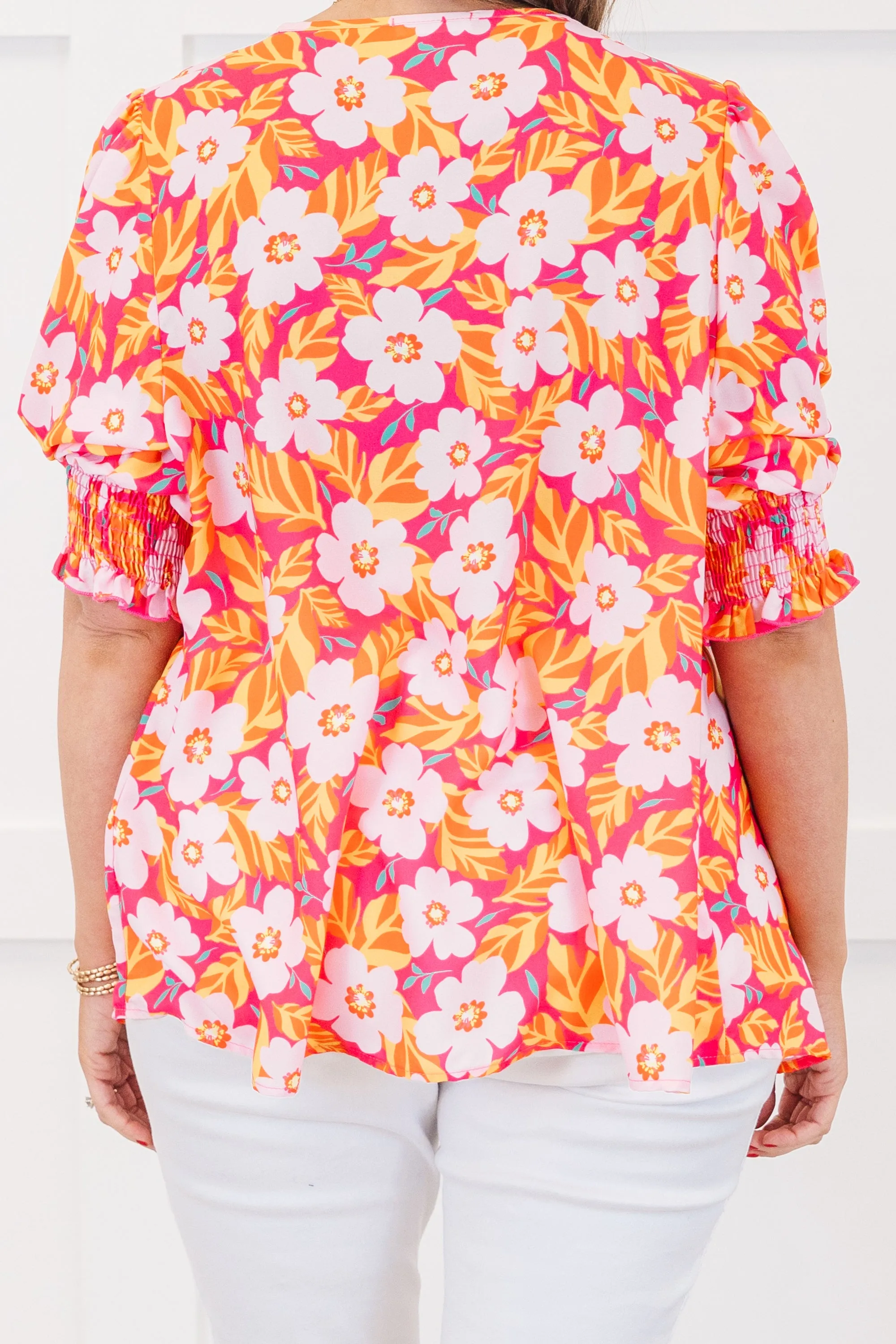 Sunlit Petals Top, Hot Pink