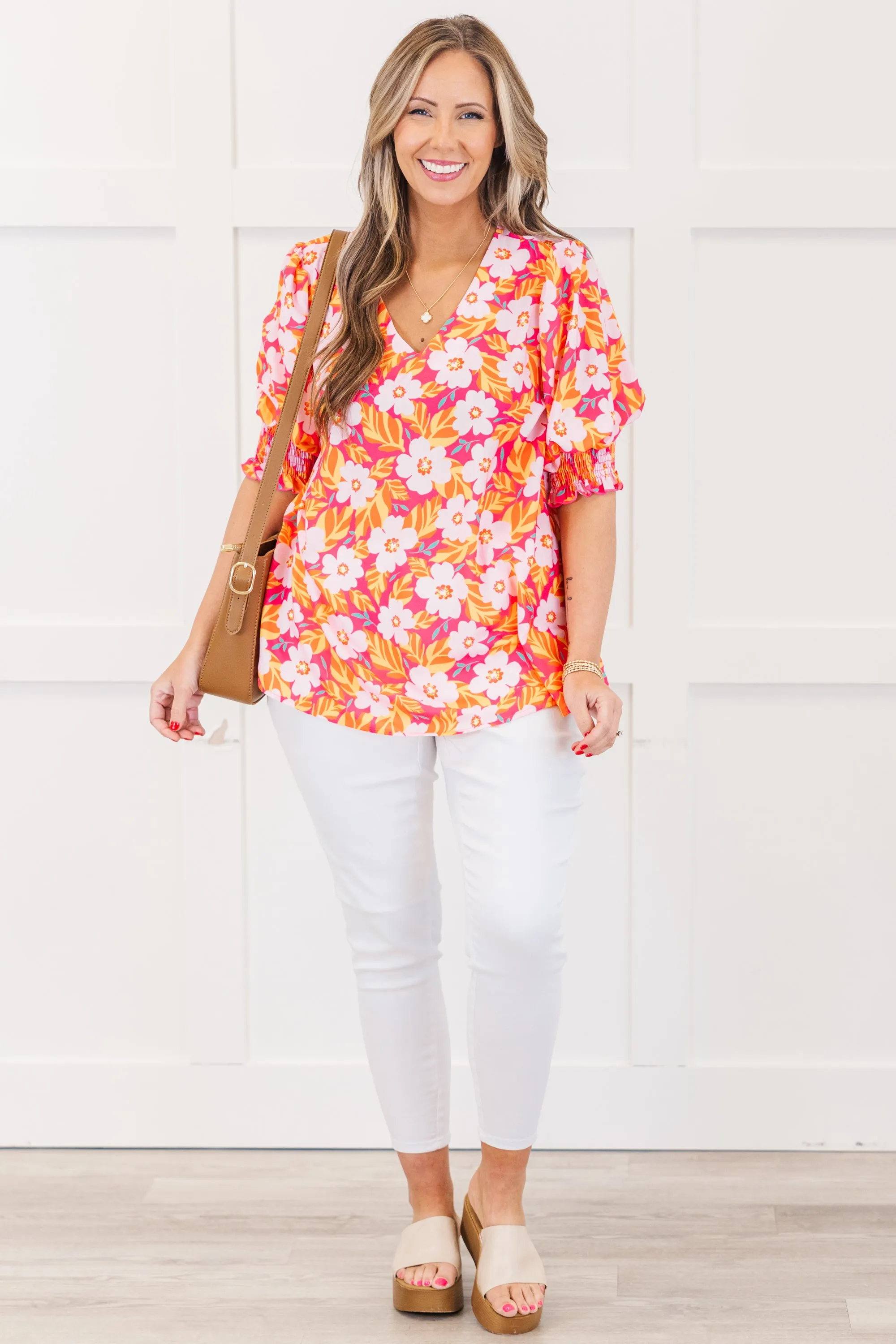 Sunlit Petals Top, Hot Pink