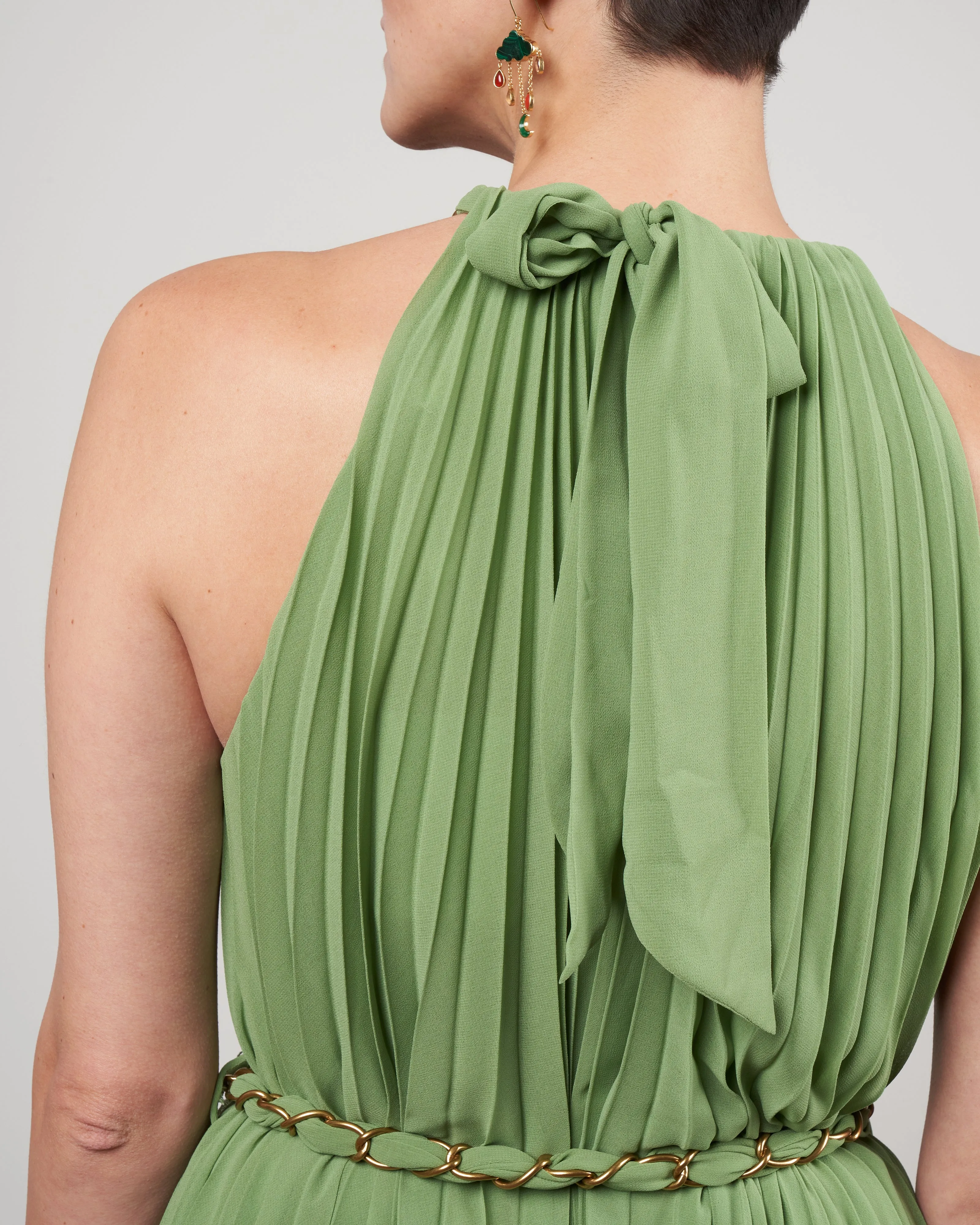 sunray pleat midi dress - sage