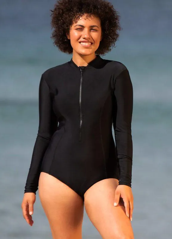 Sustainable Zip Front One Piece Long Sleeve