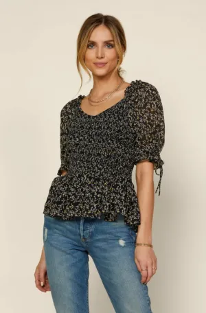 T167 FLORAL SMOCKED  TOP