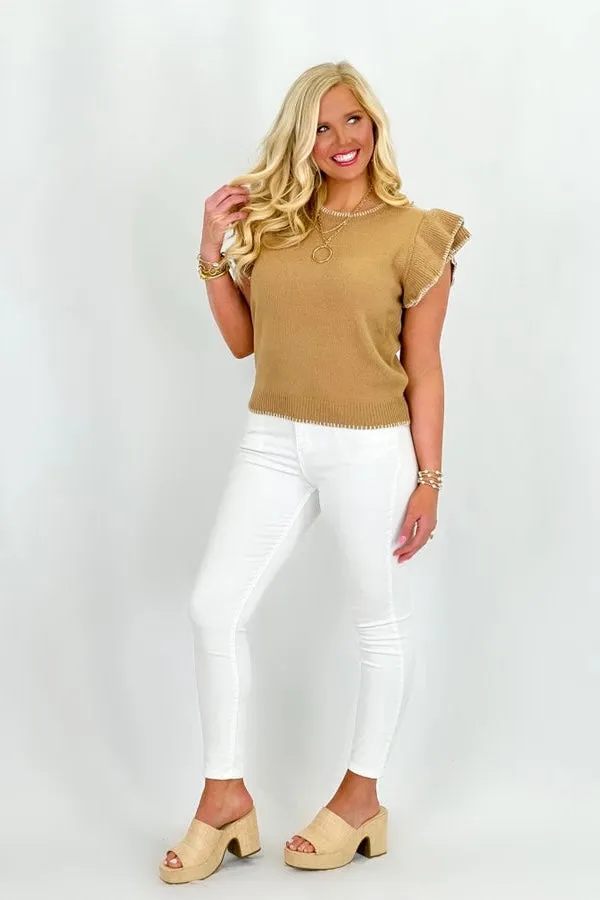 Tan Short Sleeve Round Neck Sweater
