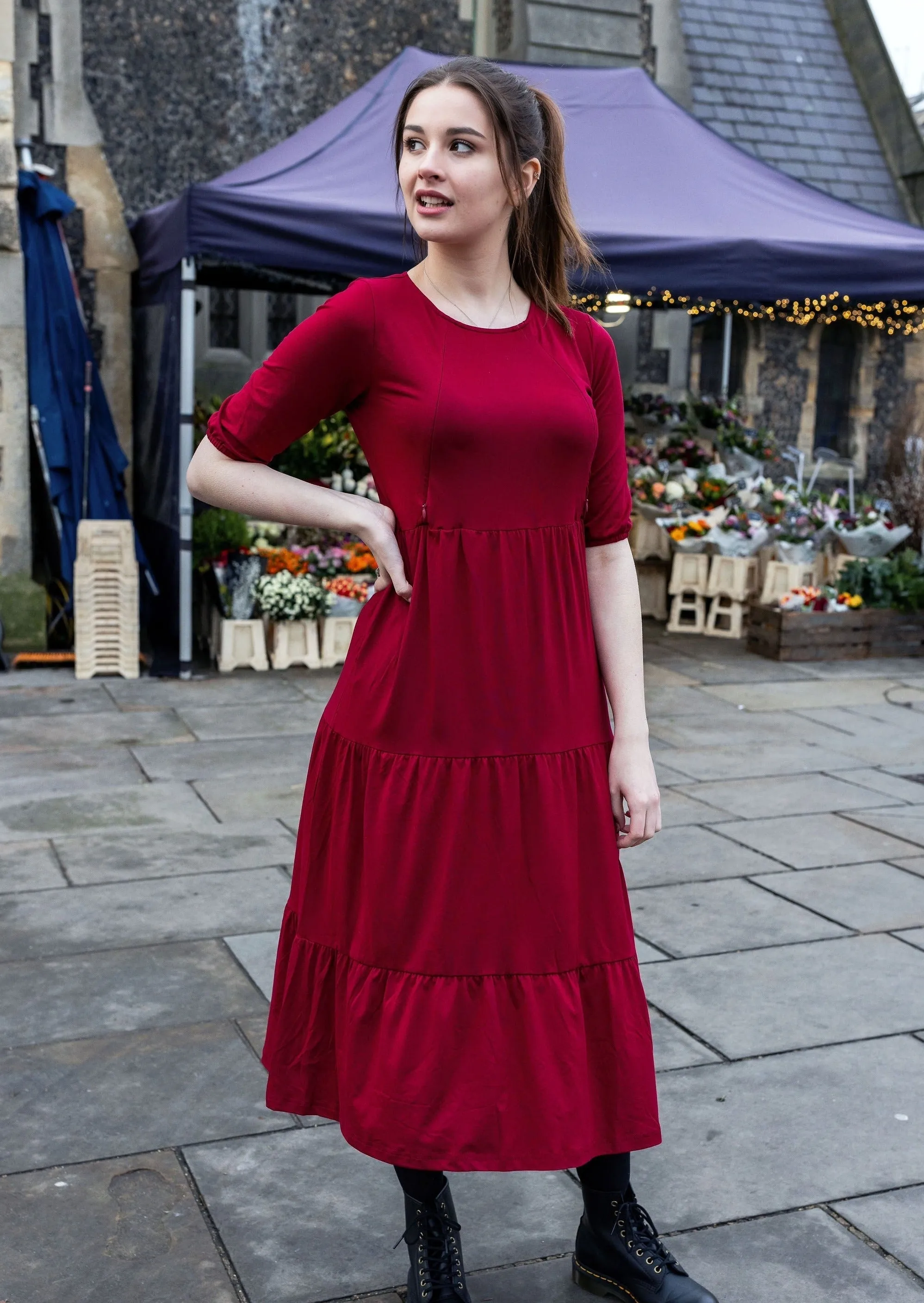 The Midi Breastfeeding Dress - Burgundy