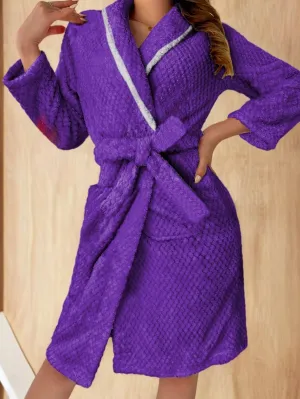 Thick Plush Flannel Long Sleeve Bathrobe – Cozy & Warm Loungewear