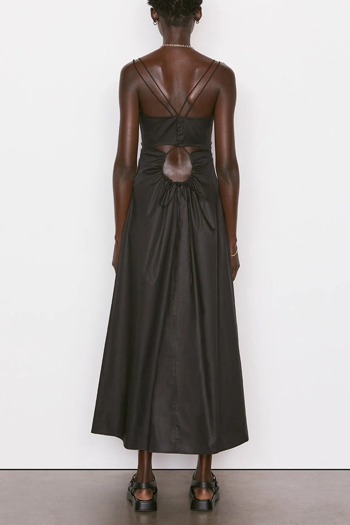 Tie Back Midi Dress in Noir