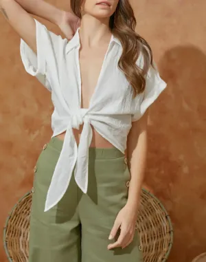 Tie Front Collared Top