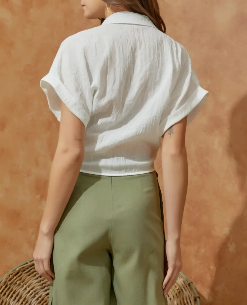 Tie Front Collared Top