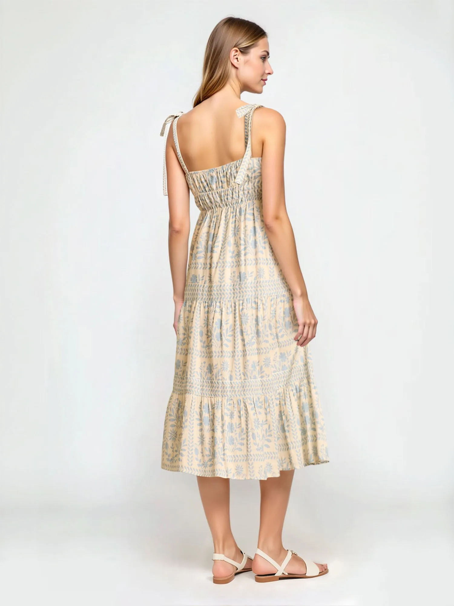 Tie Shoulder Floral Midi Sun Dress