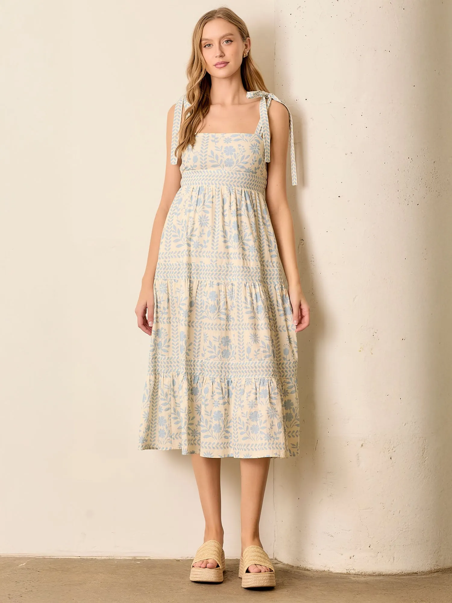 Tie Shoulder Floral Midi Sun Dress