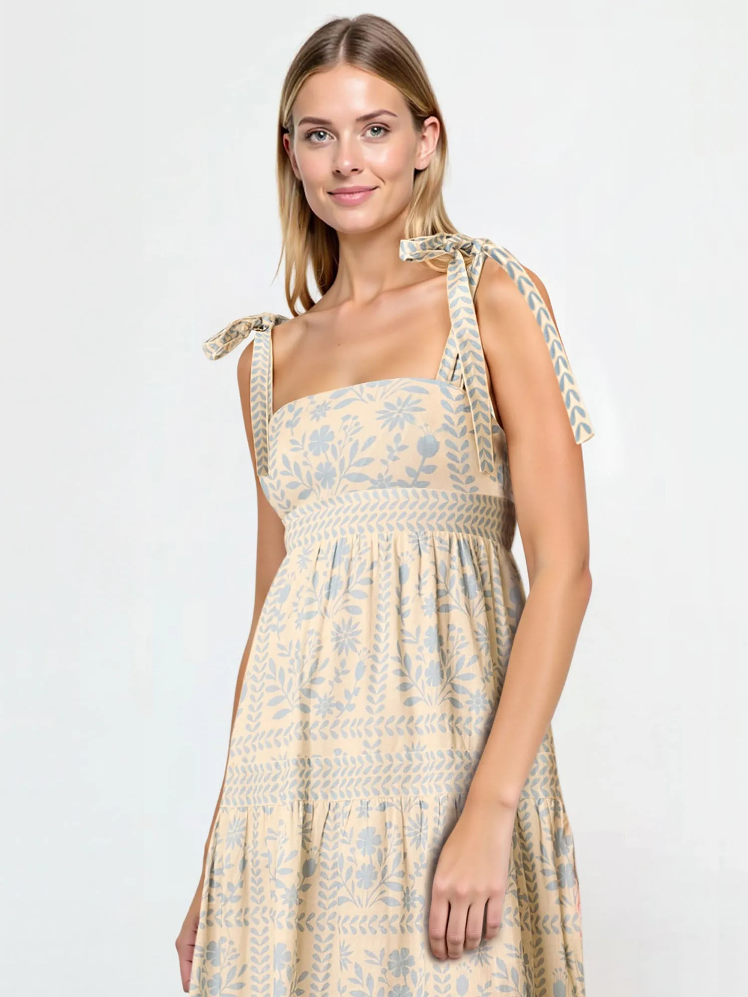 Tie Shoulder Floral Midi Sun Dress