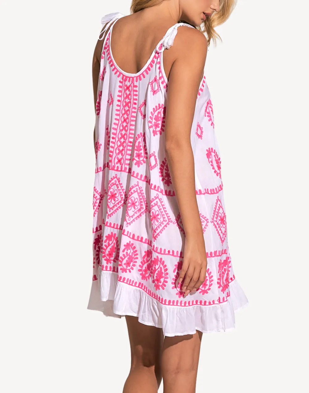 Tie Strap Embroidered Mini Dress