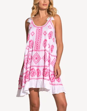 Tie Strap Embroidered Mini Dress