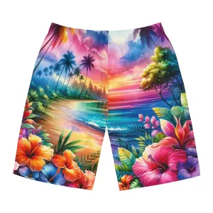 Tropical Paradise Men's Board Shorts - Vibrant Floral Beachwear