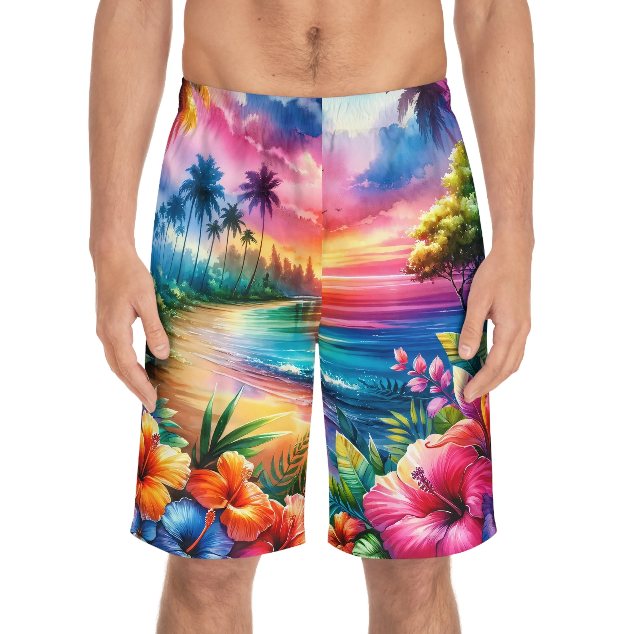 Tropical Paradise Men's Board Shorts - Vibrant Floral Beachwear