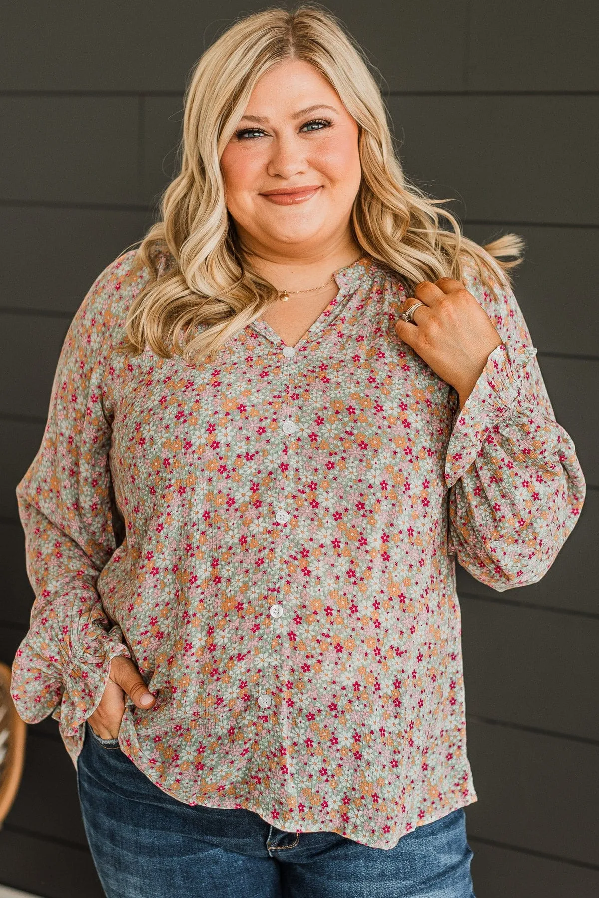 Trust The Process Floral Blouse- Sage & Pink