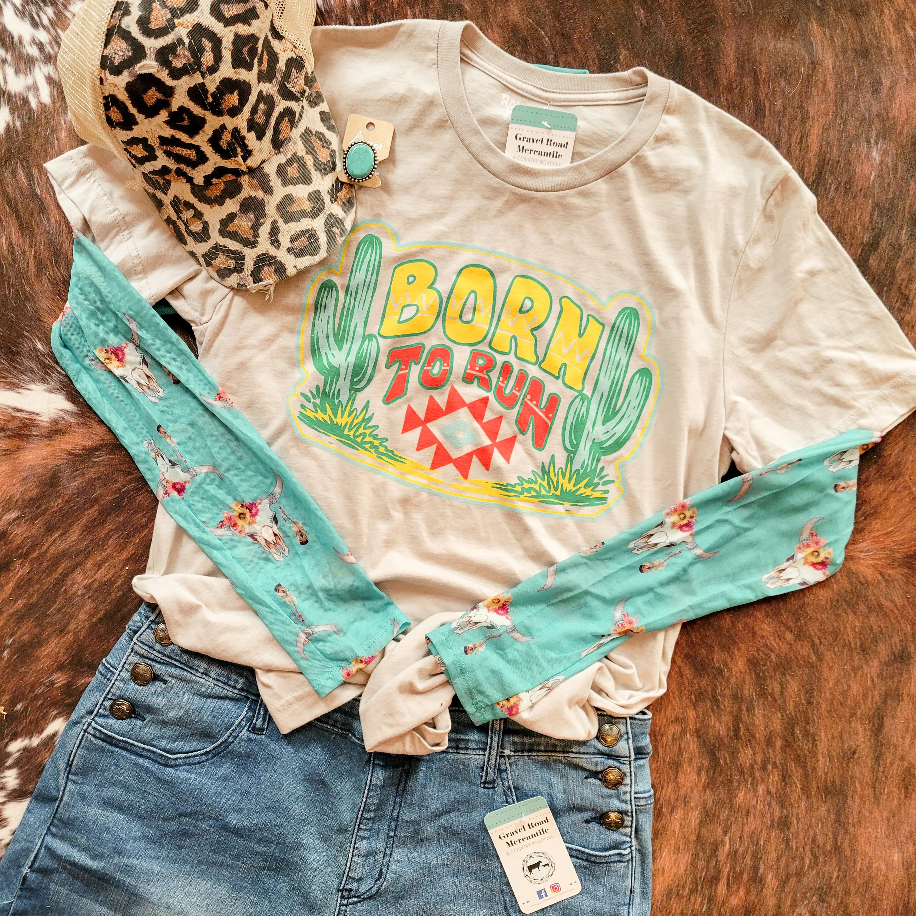 Turquoise Cow Skull Mesh Bodysuit