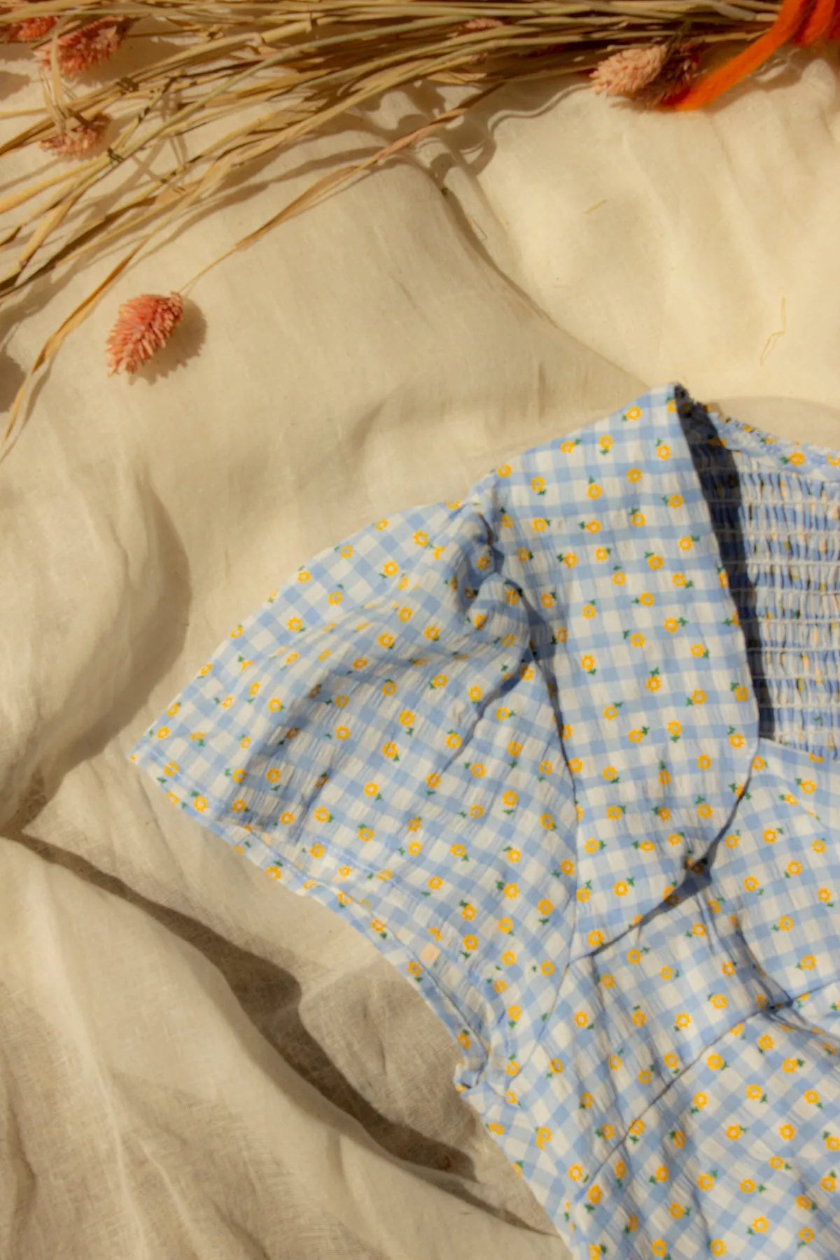 Twist Front Gingham Floral Top