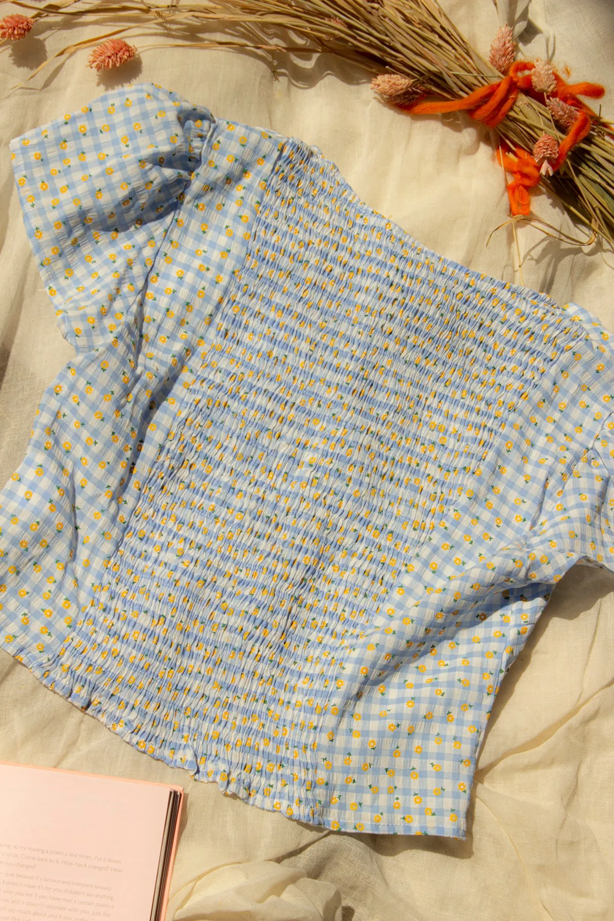 Twist Front Gingham Floral Top