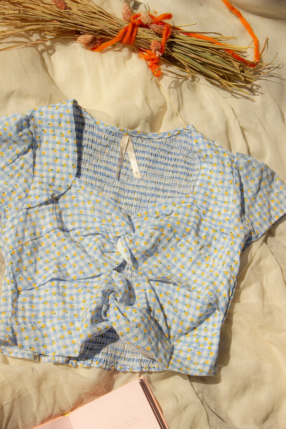 Twist Front Gingham Floral Top