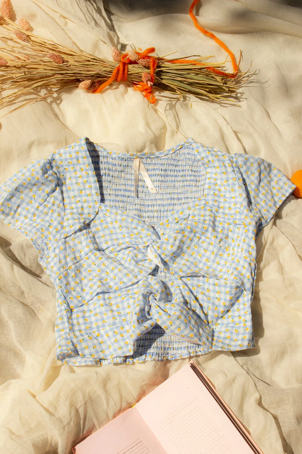 Twist Front Gingham Floral Top