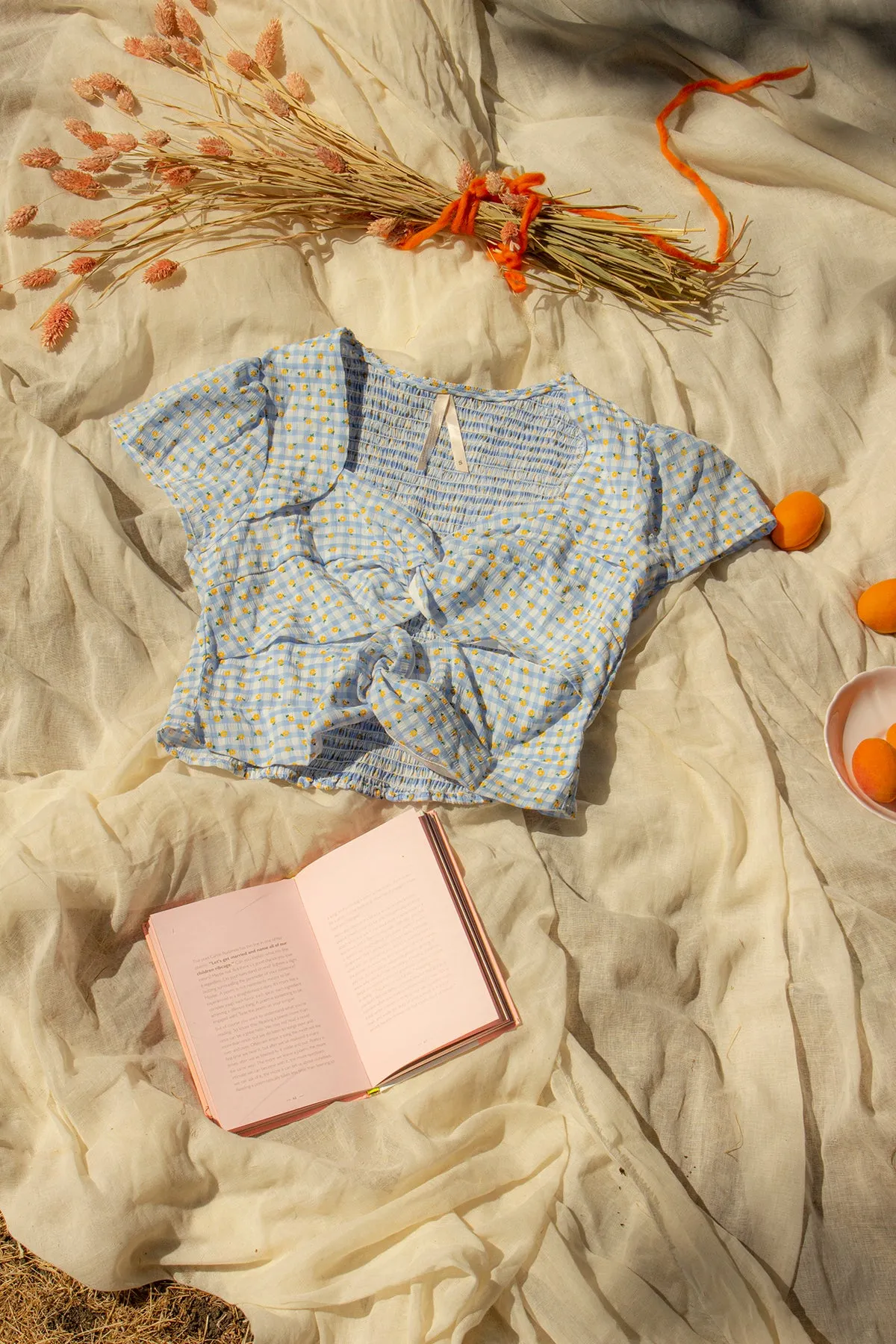 Twist Front Gingham Floral Top