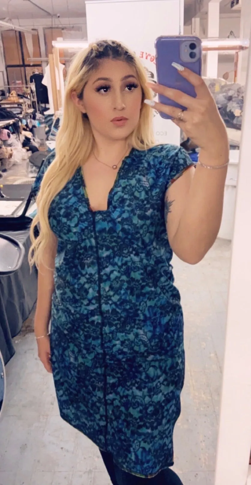 V NECK SIDE SLIT DRESS BLUE LACE/1950’S HAWAII