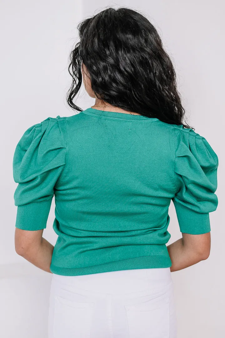 Verdant Vogue Puff Sleeve Sweater Top | Emerald