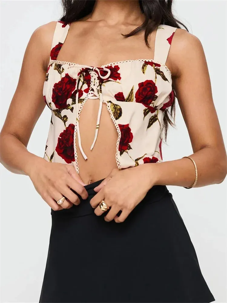 Vintage Floral Front Tie Tank