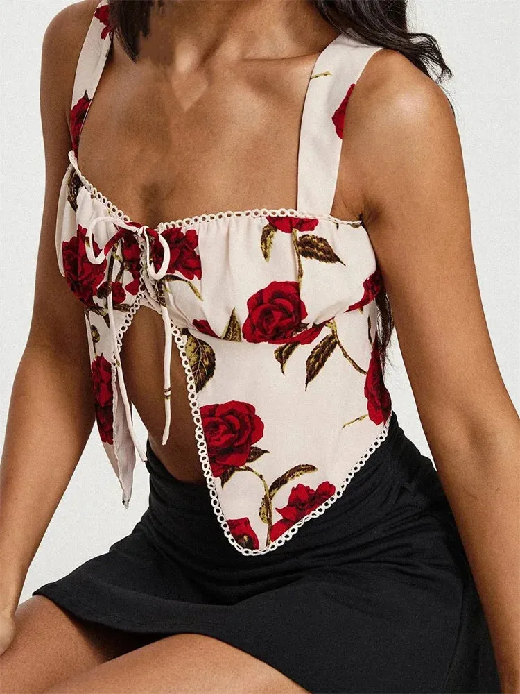 Vintage Floral Front Tie Tank