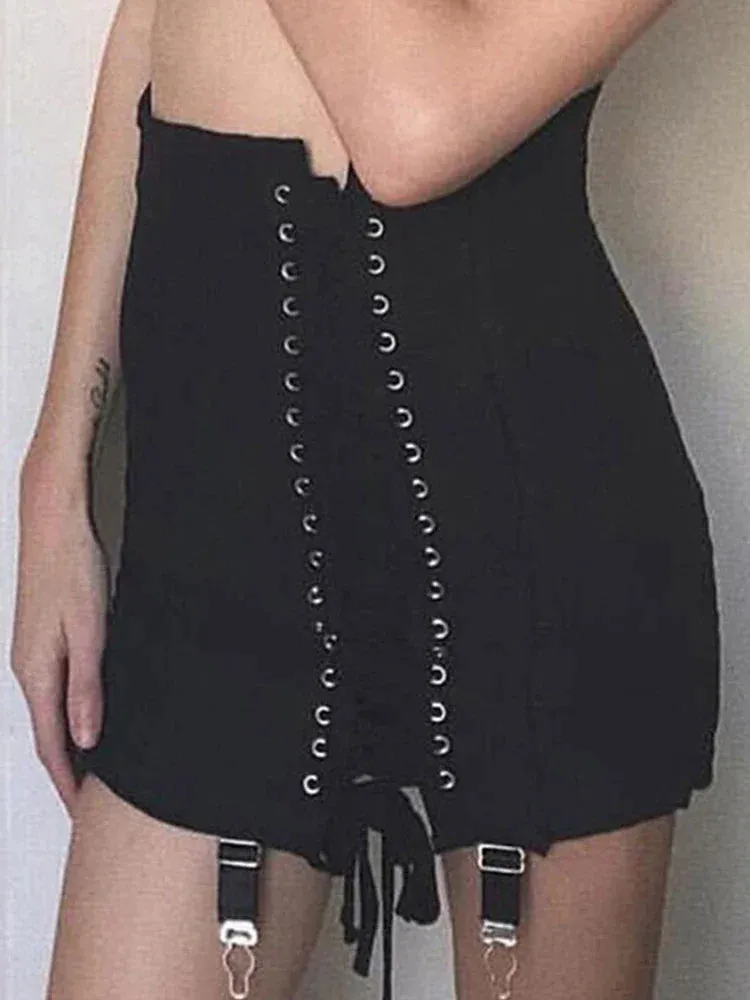 Vintage Punk Patchwork High Waist Mini Skirt – Gothic Style