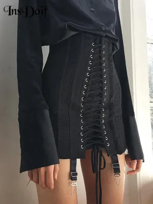 Vintage Punk Patchwork High Waist Mini Skirt – Gothic Style