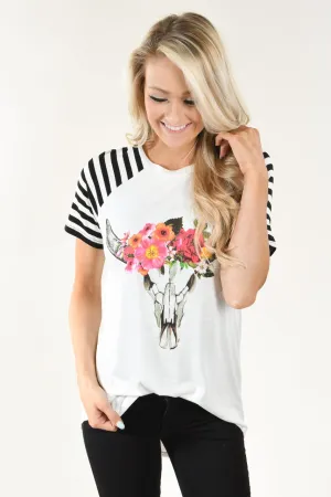 White - Floral Skull Top