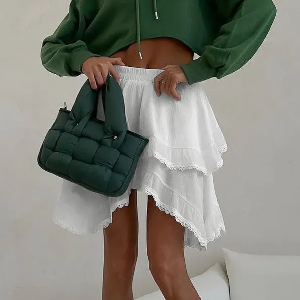 White Lace A Swing Loose Skirt