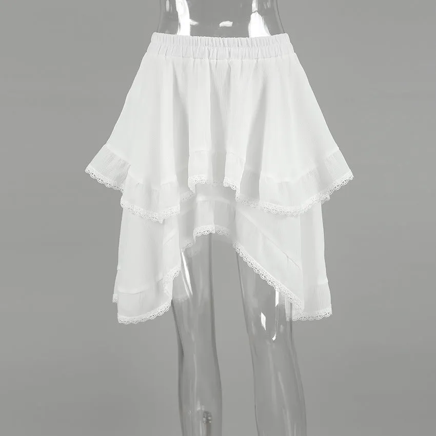 White Lace A Swing Loose Skirt