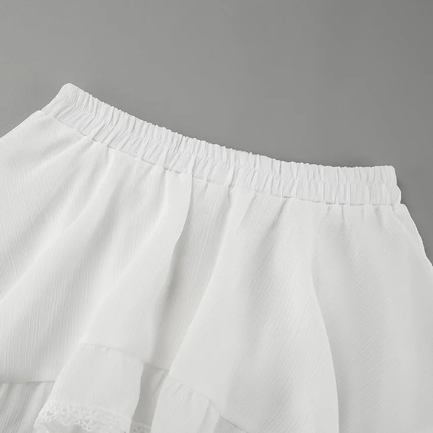 White Lace A Swing Loose Skirt