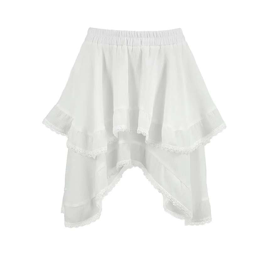 White Lace A Swing Loose Skirt