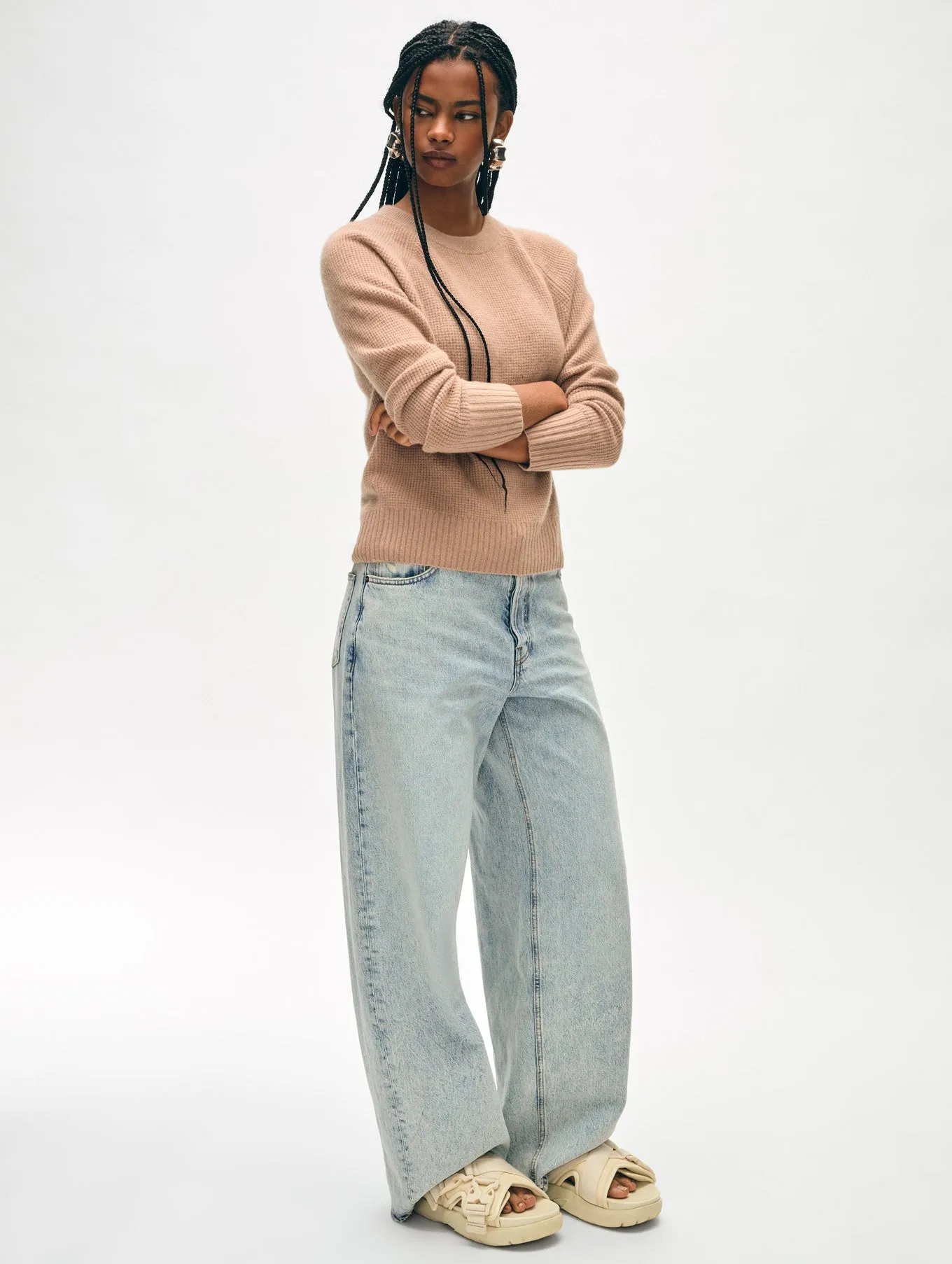 White   Warren - Cashmere Waffle Sweatshirt - True Camel