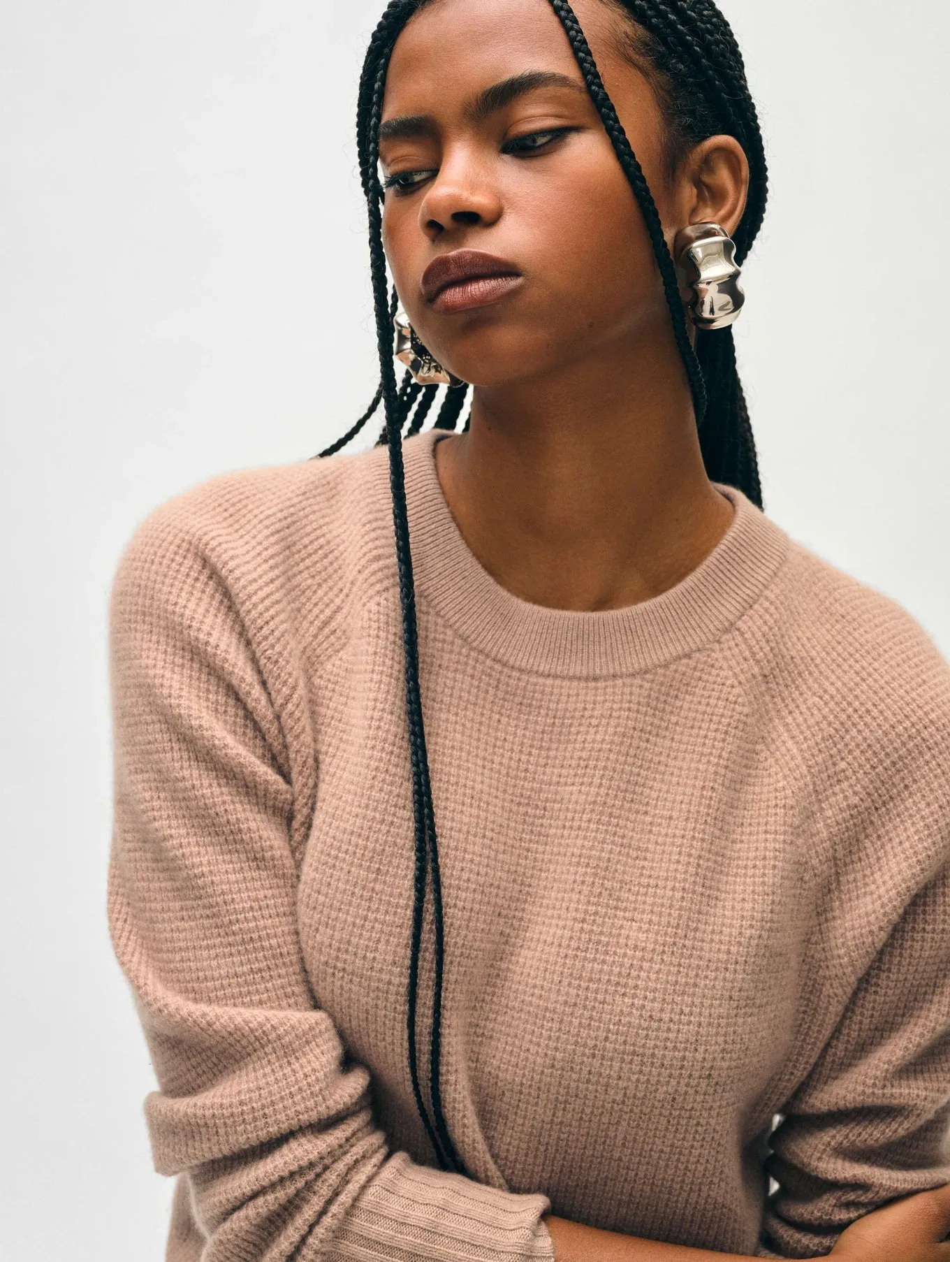 White   Warren - Cashmere Waffle Sweatshirt - True Camel