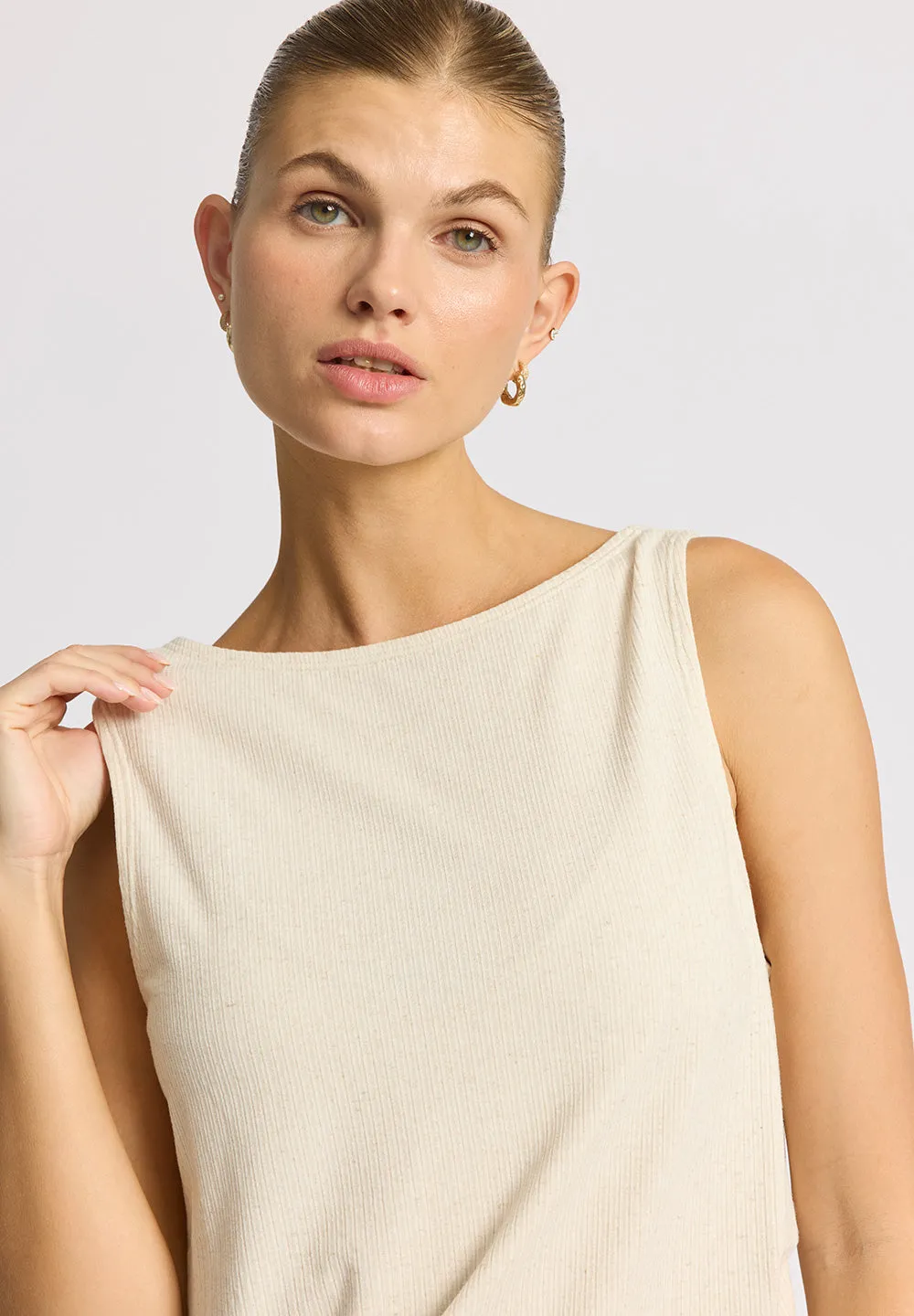 Wide Rib Reversible Top MERCI - soft beige melange