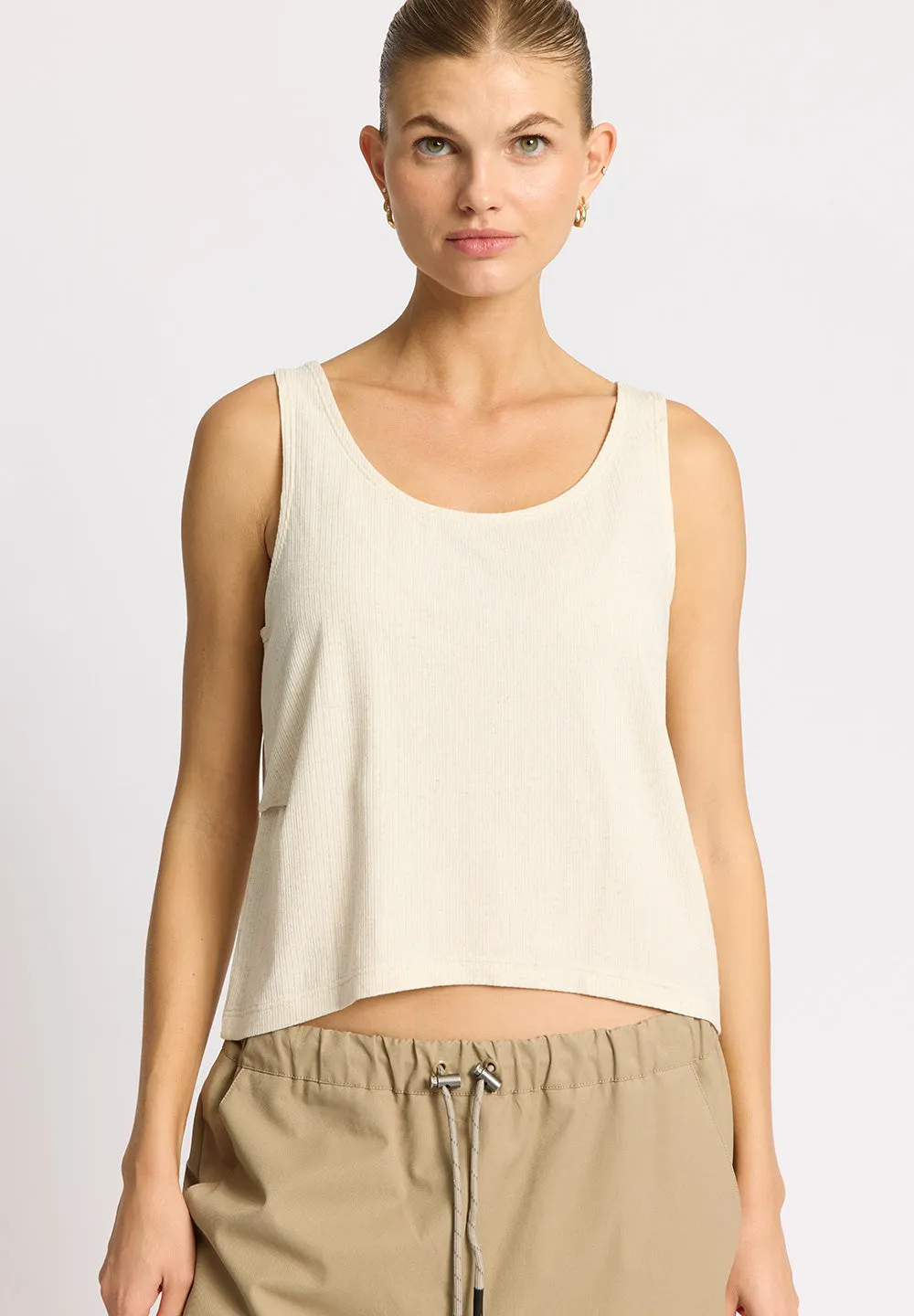 Wide Rib Reversible Top MERCI - soft beige melange
