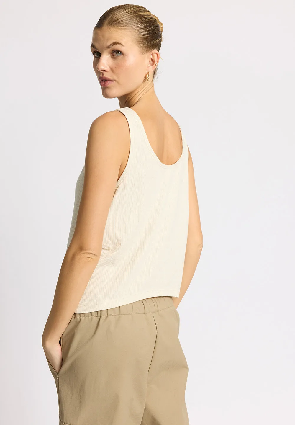 Wide Rib Reversible Top MERCI - soft beige melange