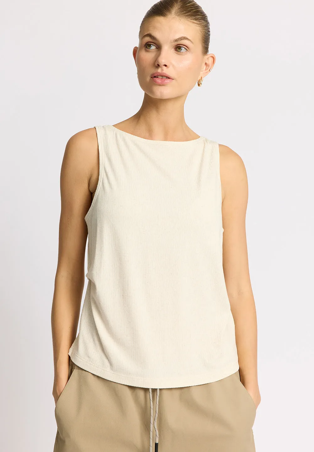 Wide Rib Reversible Top MERCI - soft beige melange
