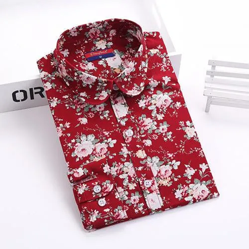 Women Floral Shirts Cotton Long Sleeve Shirt Women Floral Print Shirt Casual Ladies Blouse Turn Down Collar Women Tops