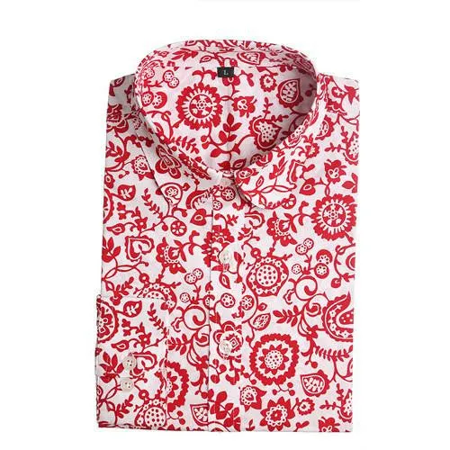 Women Floral Shirts Cotton Long Sleeve Shirt Women Floral Print Shirt Casual Ladies Blouse Turn Down Collar Women Tops